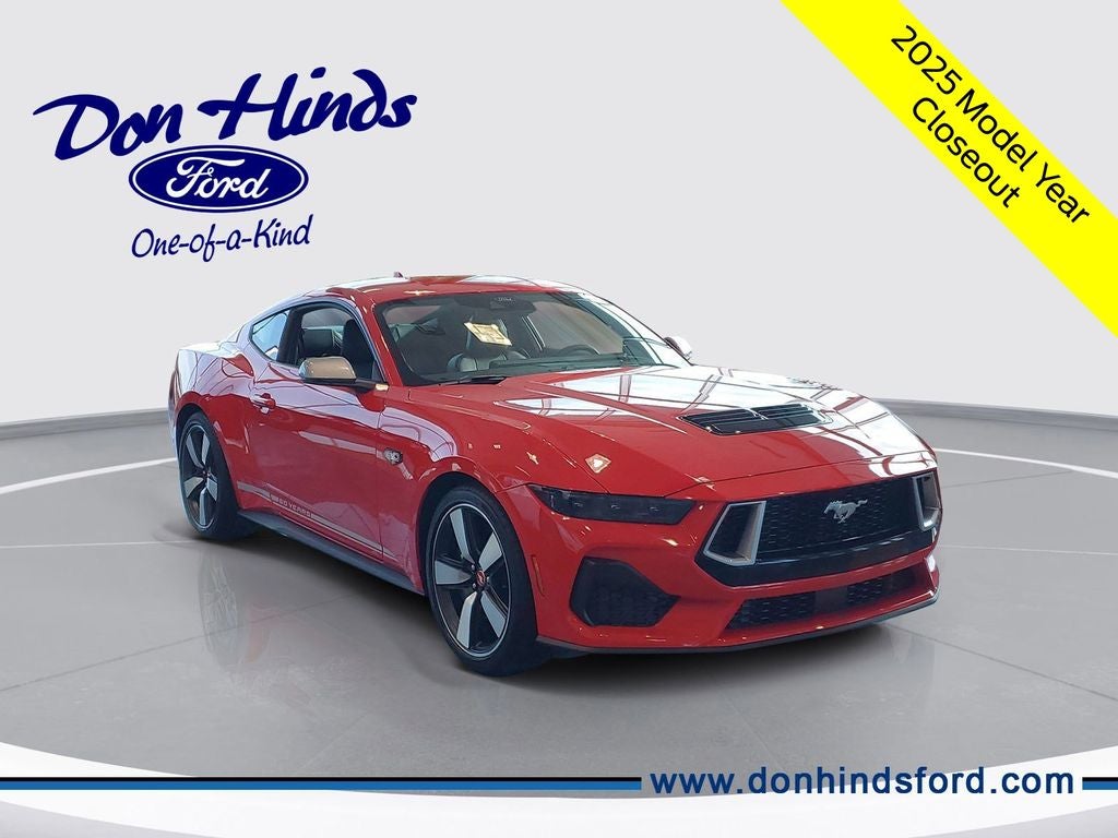 2025 Ford Mustang GT Premium in Race Red — front three-quarter view