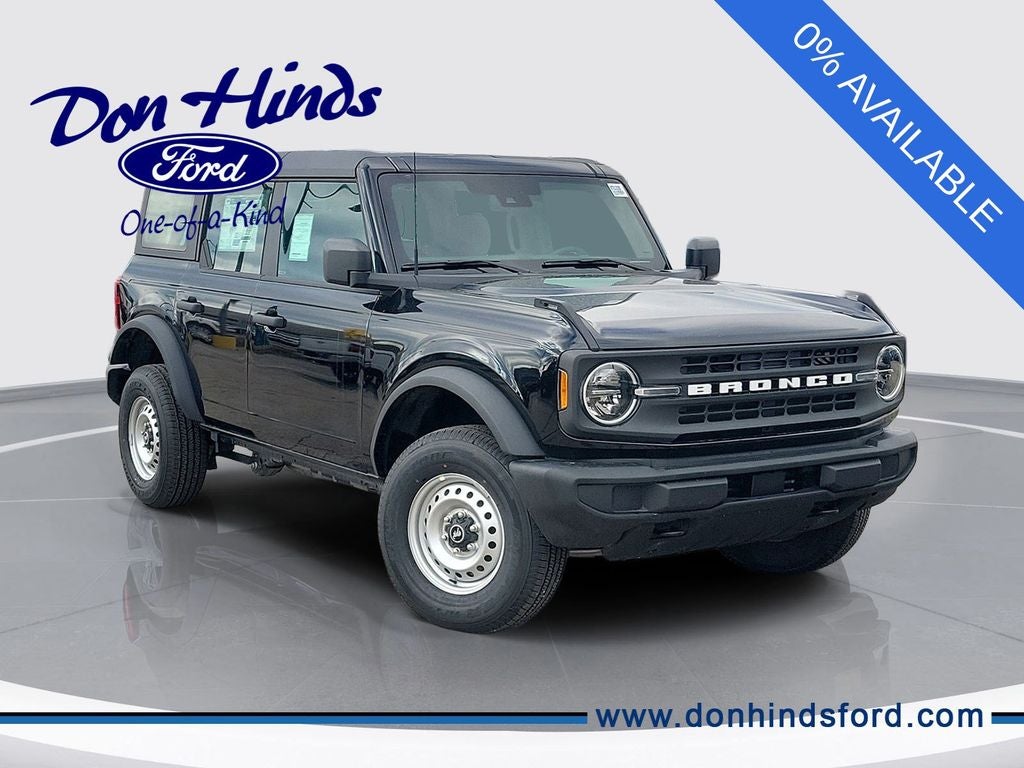 2025 Ford Bronco Base in Shadow Black — front three-quarter view