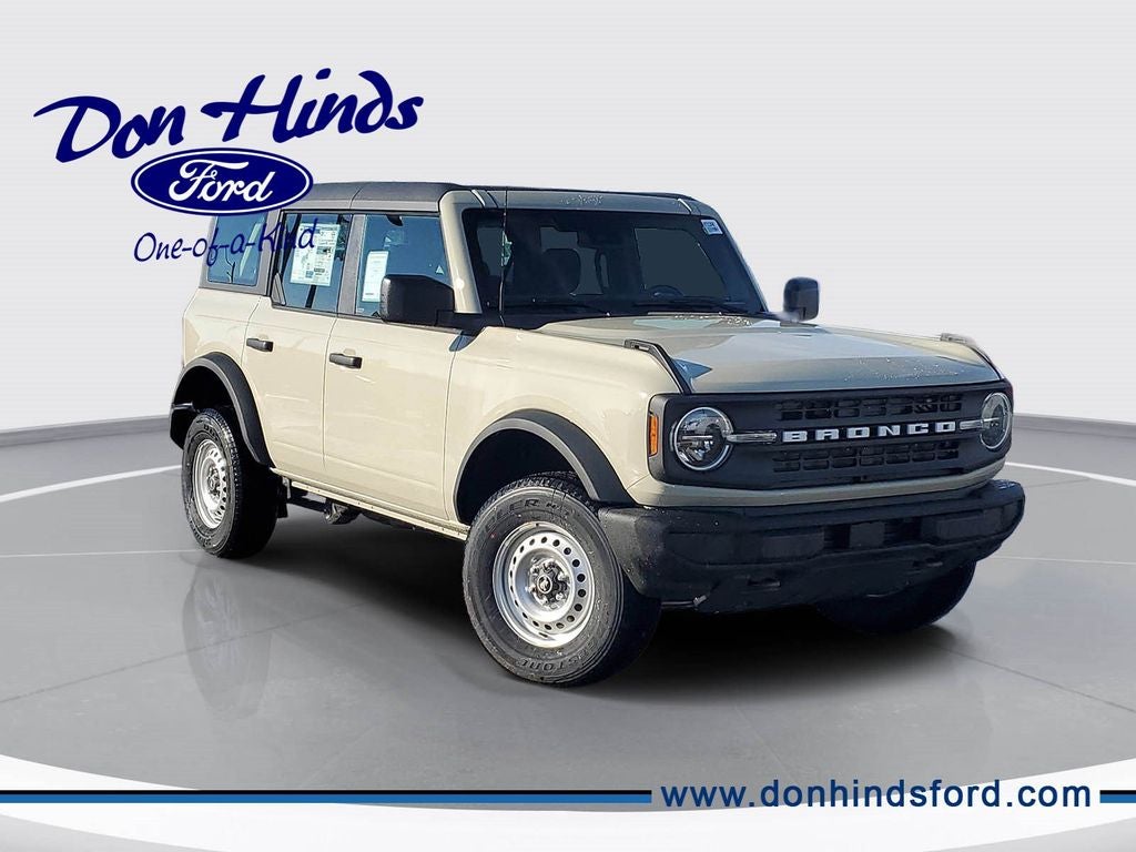 2025 Ford Bronco Base in Desert Sand — front three-quarter view