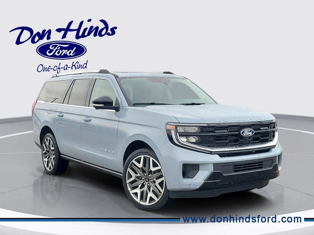 2027 Ford Expedition Max Platinum in Glacier Gray Metallic Tri-Coat — front three-quarter view