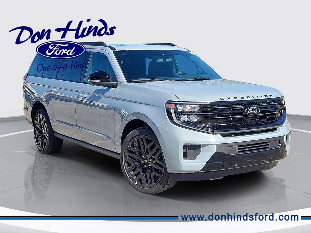 2026 Ford Expedition Max Platinum in Glacier Gray Metallic Tri-Coat — front three-quarter view