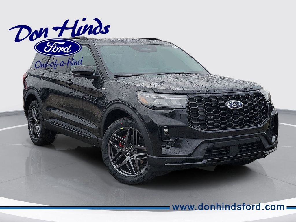2026 Ford Explorer ST-Line in Agate Black Metallic — front three-quarter view