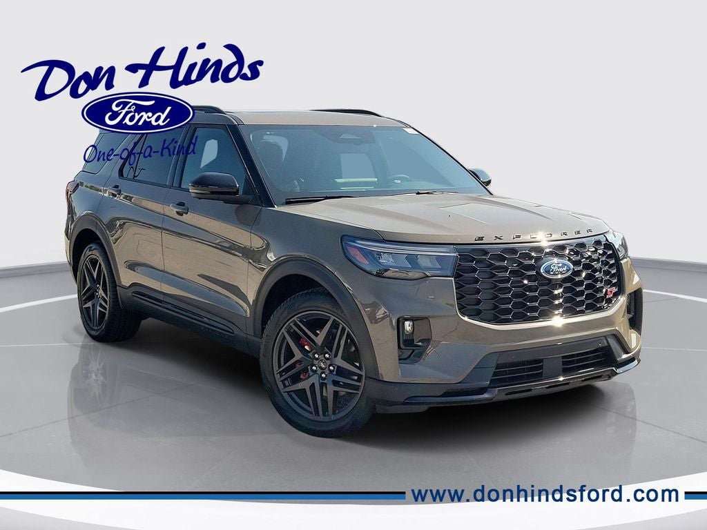 2026 Ford Explorer ST in Marsh Gray — front three-quarter view