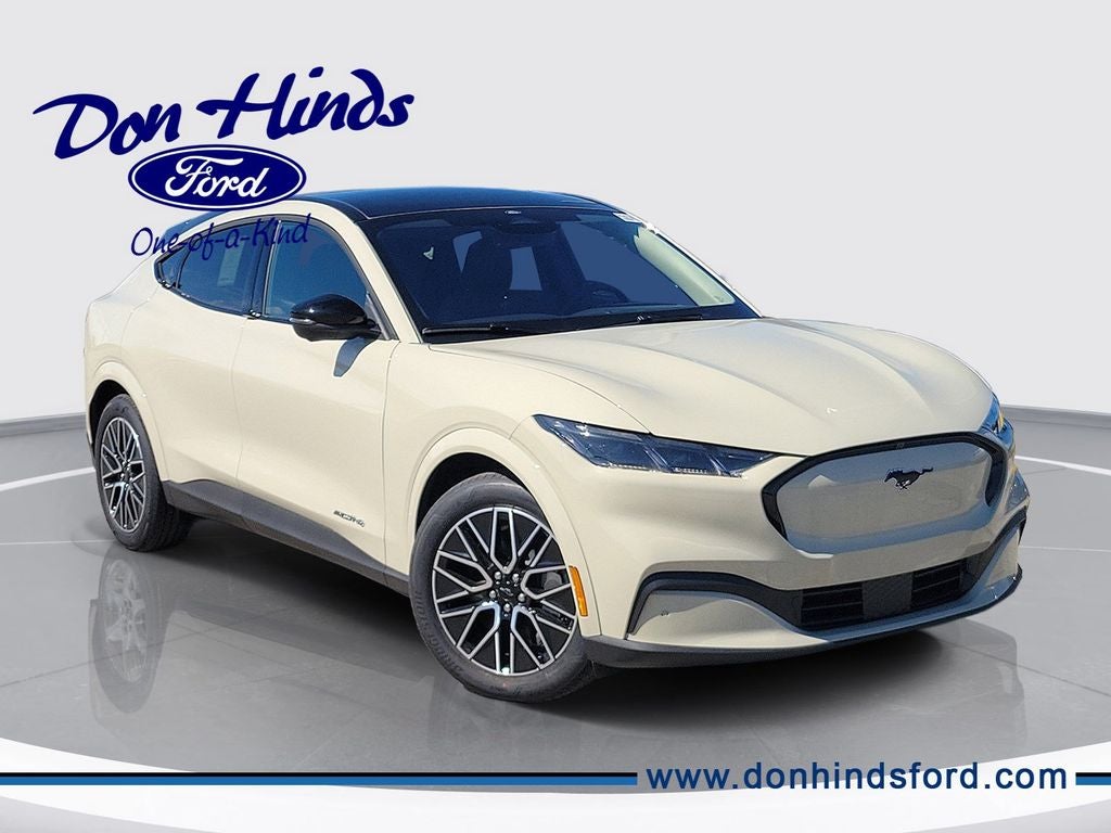 2026 Ford Mustang Mach-E Premium in Desert Sand — front three-quarter view