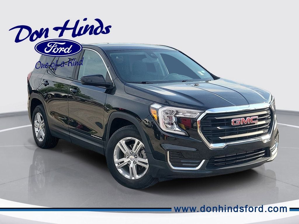 2022 GMC Terrain SLE in Ebony Twilight Metallic — front three-quarter view